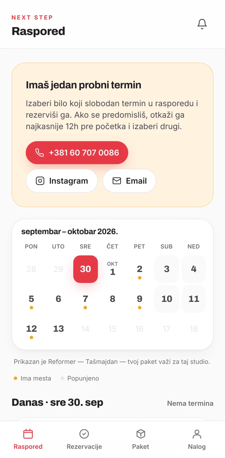 Raspored časova sa slobodnim mestima