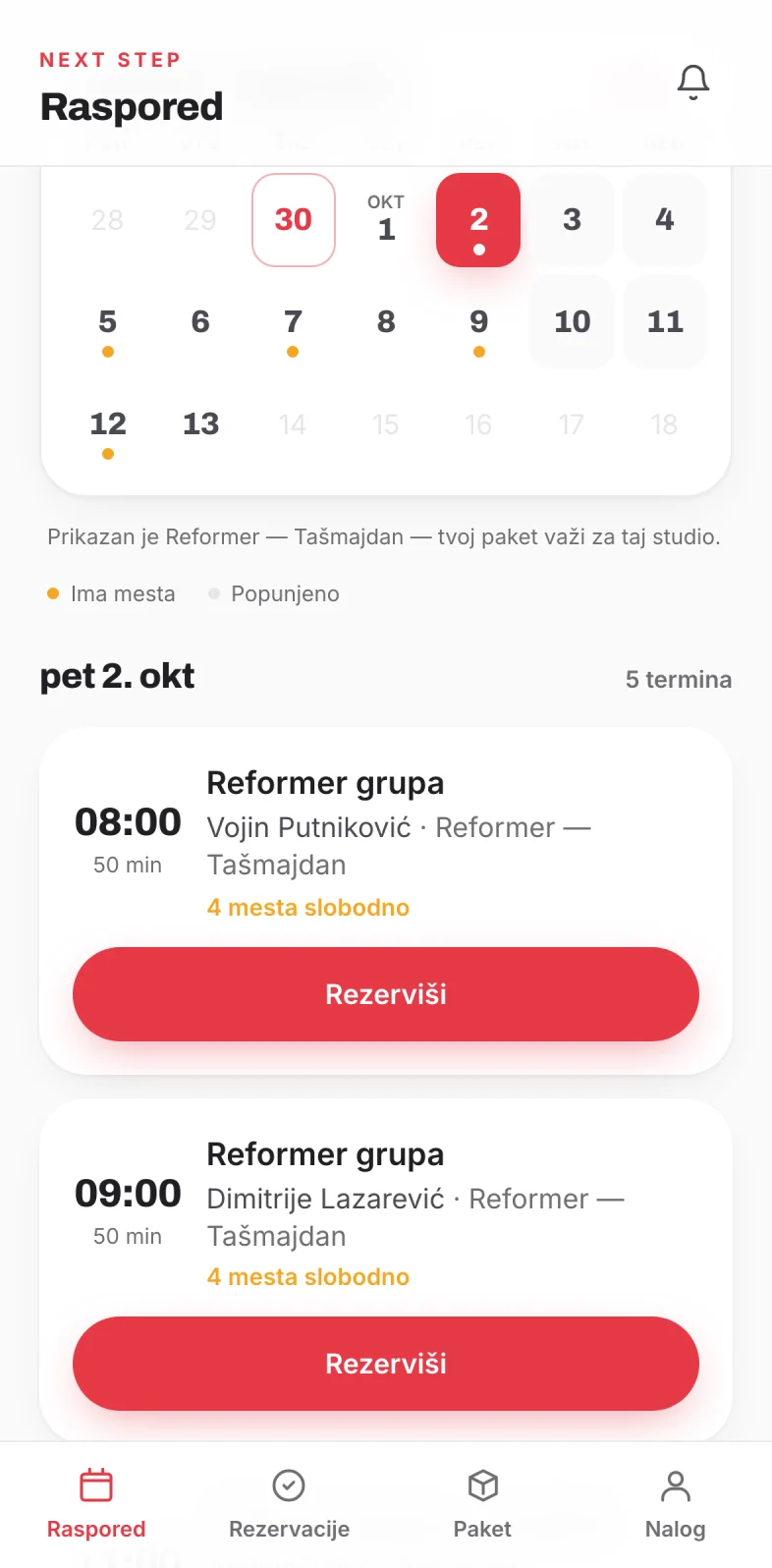 Izbor termina u aplikaciji