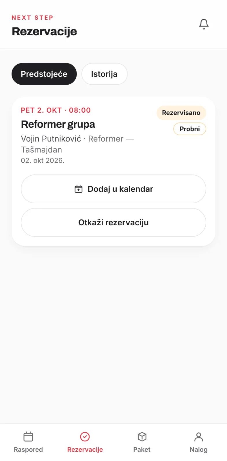 Spisak rezervacija klijenta